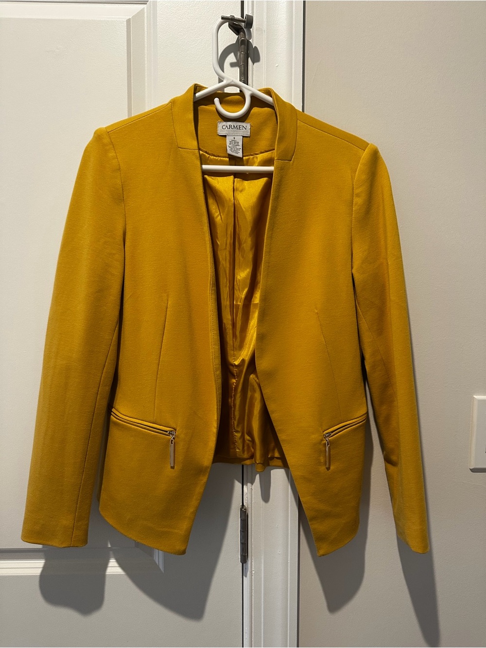 Carmen Mustard Open-Front Blazer with Zip Pockets